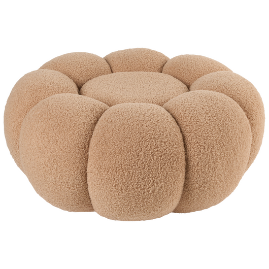 Pouf marrone chiaro in bouclè rotondo 60 x 60 x 27 cm Pouf d'accento Tappezzeria Soggiorno moderno Camera da letto