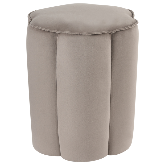Pouf rotondo in velluto taupe 39 x 34 x 45 cm | Poggiapiedi imbottito dal design moderno per soggiorno e camera da letto