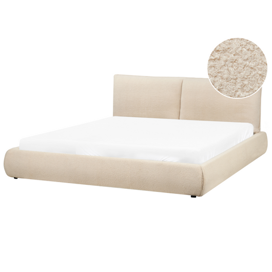 Letto matrimoniale imbottito in tessuto boucle beige chiaro 180x200 cm stile classico camera da letto