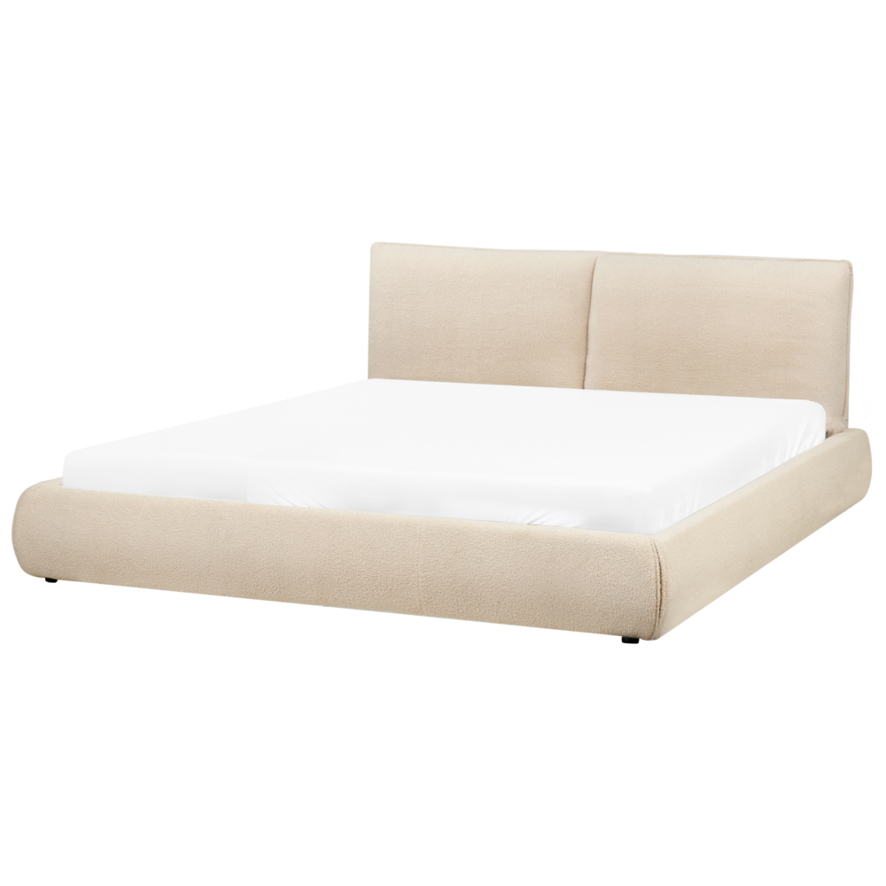 Letto matrimoniale imbottito in tessuto boucle beige chiaro 180x200 cm stile classico camera da letto