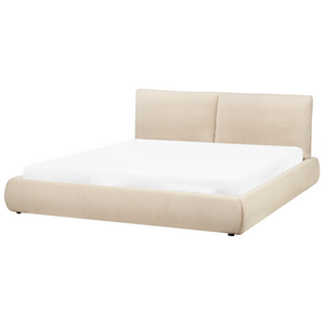 Letto matrimoniale imbottito in tessuto boucle beige chiaro 180x200 cm stile classico camera da letto