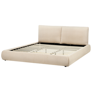 Letto matrimoniale imbottito in tessuto boucle beige chiaro 180x200 cm stile classico camera da letto