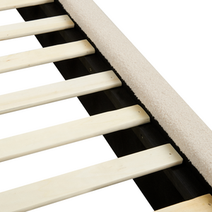 Letto matrimoniale imbottito in tessuto boucle beige chiaro 180x200 cm stile classico camera da letto