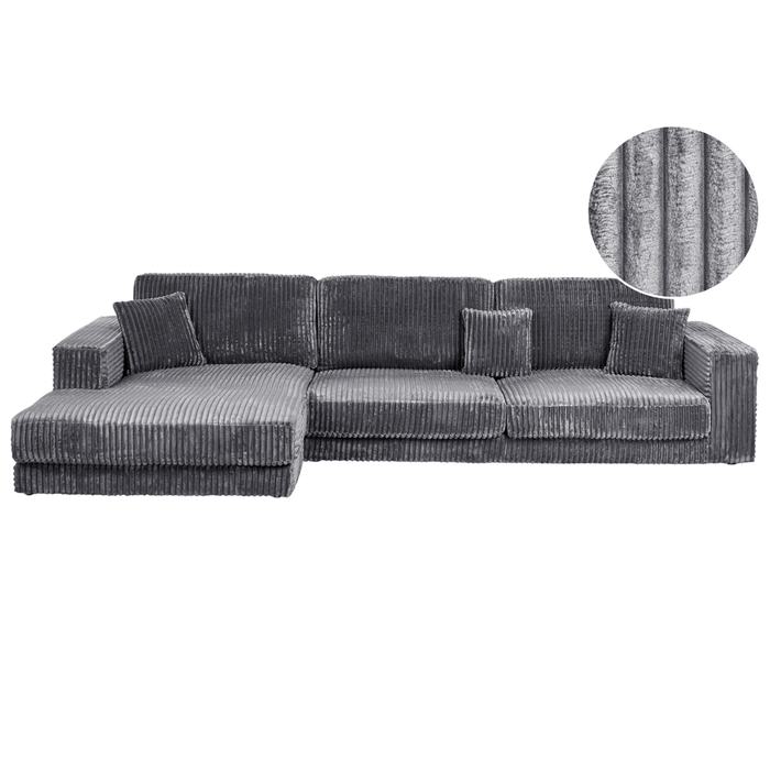 Divano angolare lato destro in tessuto imbottito in grigio scuro chiaro 4 posti Stile moderno minimalista