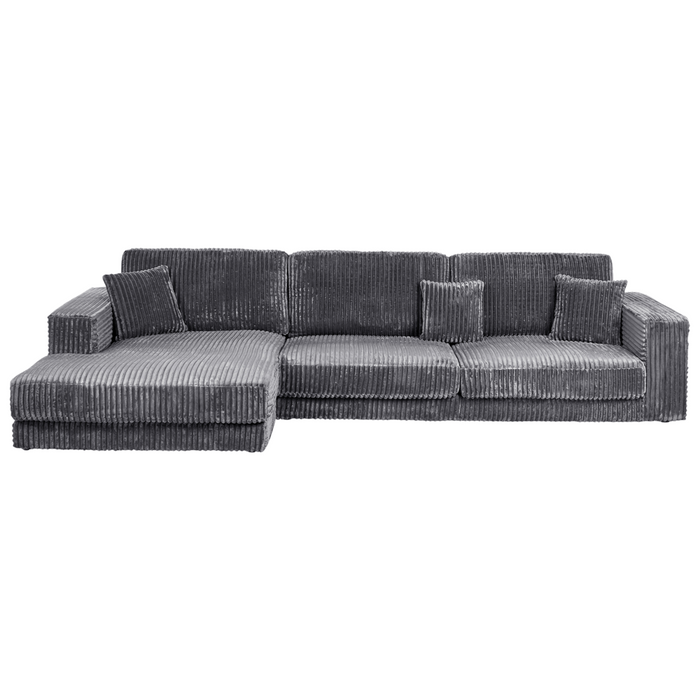 Divano angolare lato destro in tessuto imbottito in grigio scuro chiaro 4 posti Stile moderno minimalista