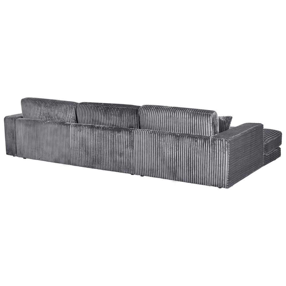 Divano angolare lato destro in tessuto imbottito in grigio scuro chiaro 4 posti Stile moderno minimalista