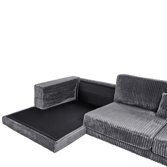 Divano angolare lato destro in tessuto imbottito in grigio scuro chiaro 4 posti Stile moderno minimalista