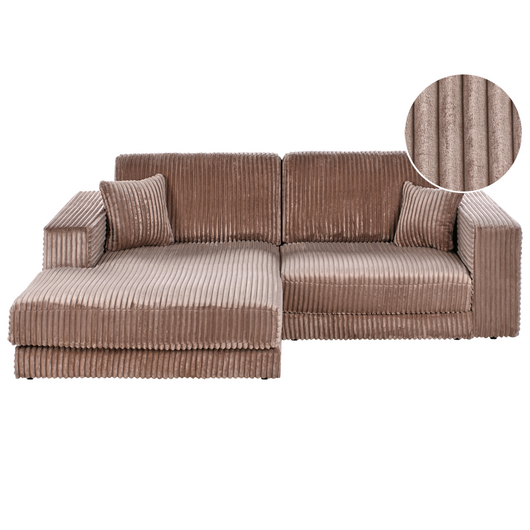 Divano angolare a 3 posti a destra in velluto a coste marrone chiaro Cuscini in stile moderno e minimalista