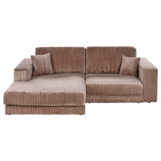 Divano angolare a 3 posti a destra in velluto a coste marrone chiaro Cuscini in stile moderno e minimalista