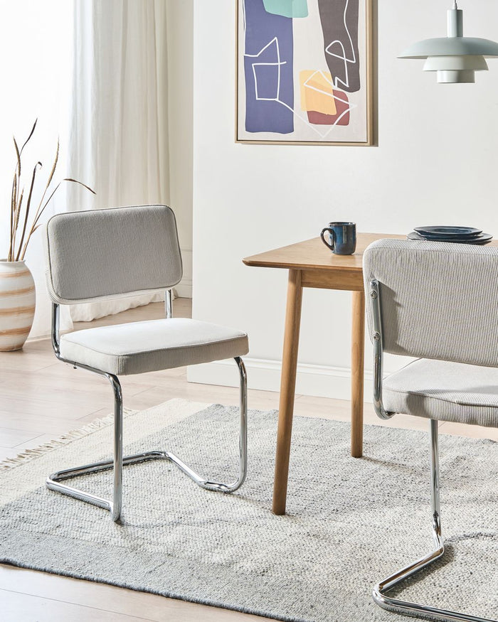 Set di 2 sedie da pranzo in velluto a coste Bianco sporco stile retrò