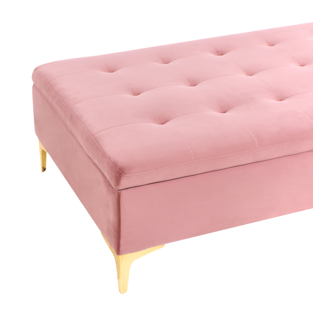 Poggiapiedi rettangolare con contenitore in velluto rosa gambe dorate