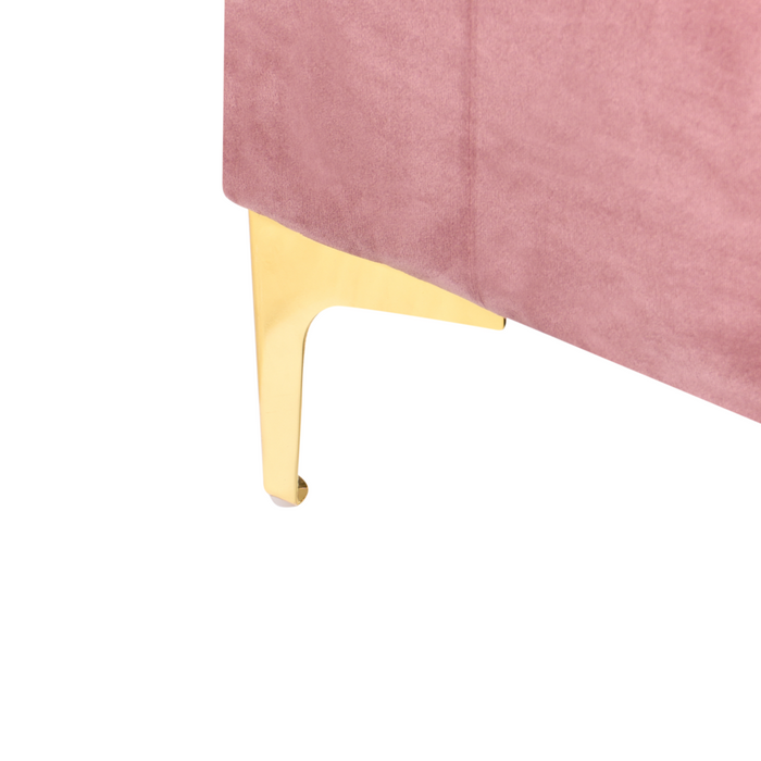Poggiapiedi rettangolare con contenitore in velluto rosa gambe dorate