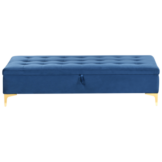 Poggiapiedi rettangolare con contenitore in velluto azzurro gambe dorate