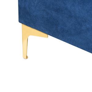 Poggiapiedi rettangolare con contenitore in velluto azzurro gambe dorate