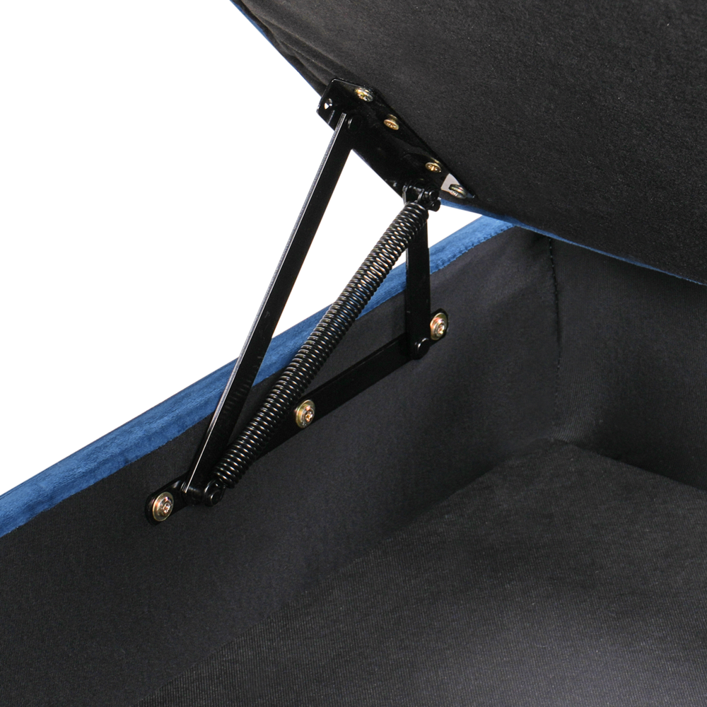 Poggiapiedi rettangolare con contenitore in velluto azzurro gambe dorate