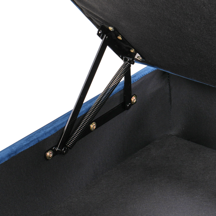 Poggiapiedi rettangolare con contenitore in velluto azzurro gambe dorate