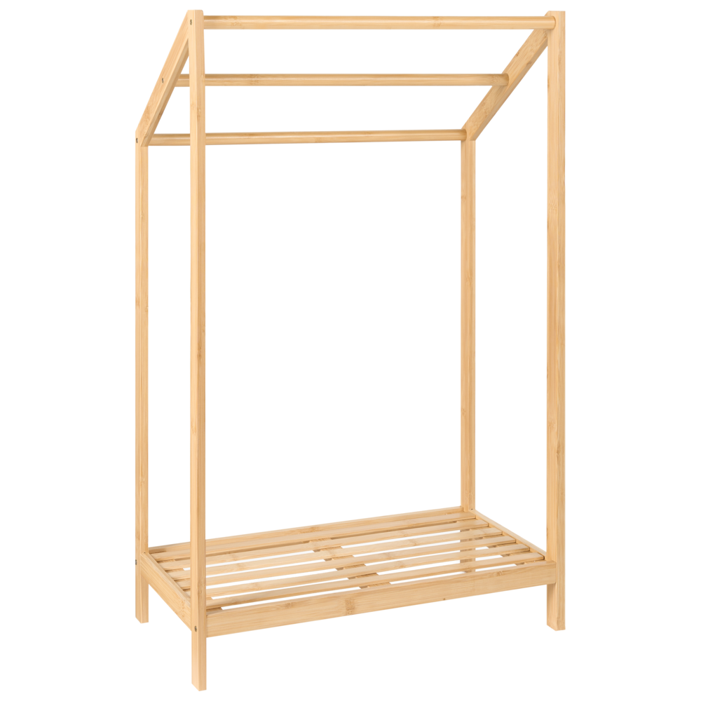 Porta asciugamani con ripiano in legno di bambù marrone chiaro per asciugamani o vestiti