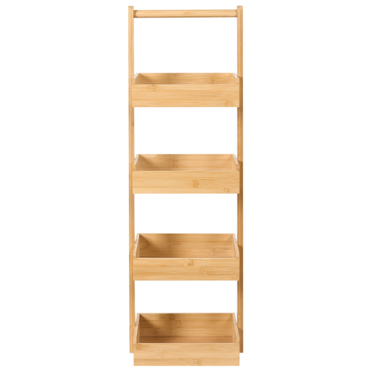 Scaffale da bagno in legno di bambù marrone chiaro a 4 livelli con cestello di design