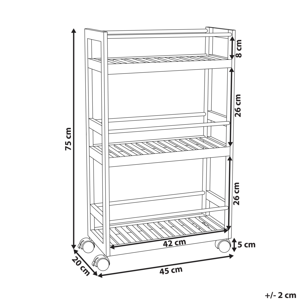 Carrello da bagno in legno di bambù marrone chiaro a 3 ripiani Design