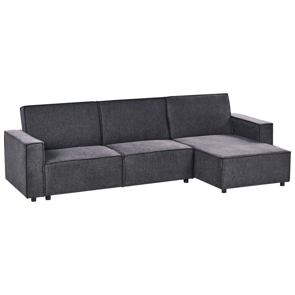 Divano letto angolare Grigio grafite in tessuto imbottito 3 posti a sinistra a forma di L