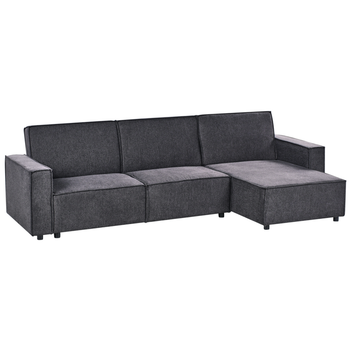 Divano letto angolare Grigio grafite in tessuto imbottito 3 posti a sinistra a forma di L