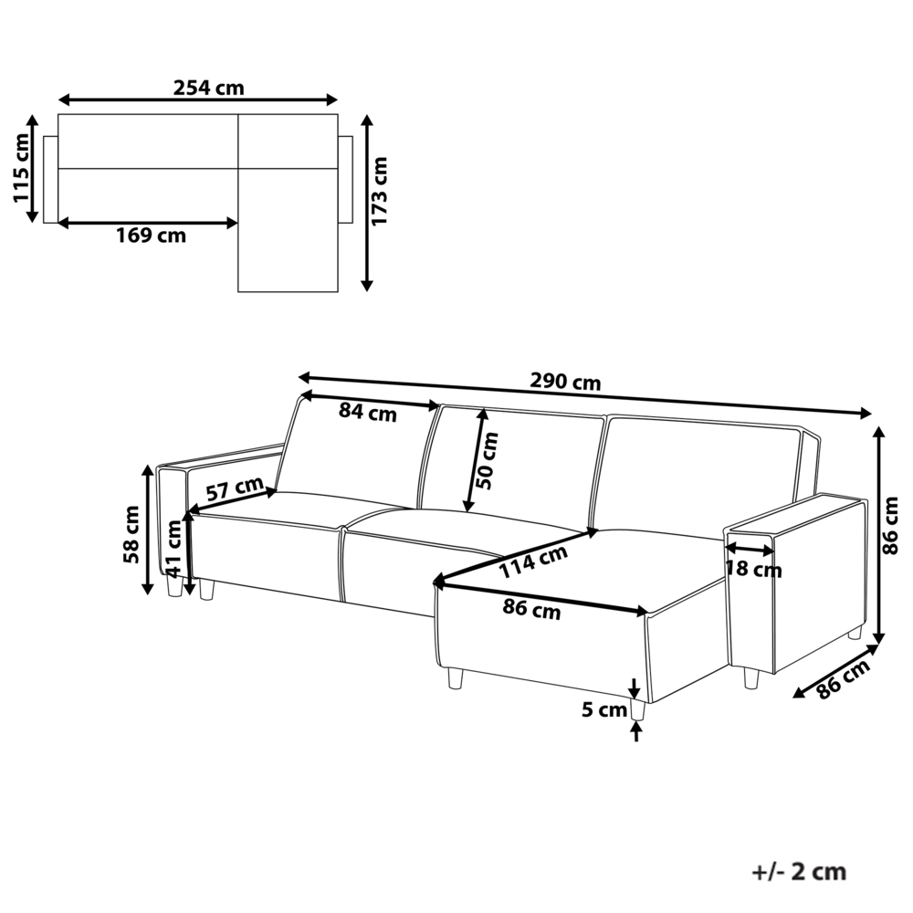 Divano letto angolare Grigio grafite in tessuto imbottito 3 posti a sinistra a forma di L