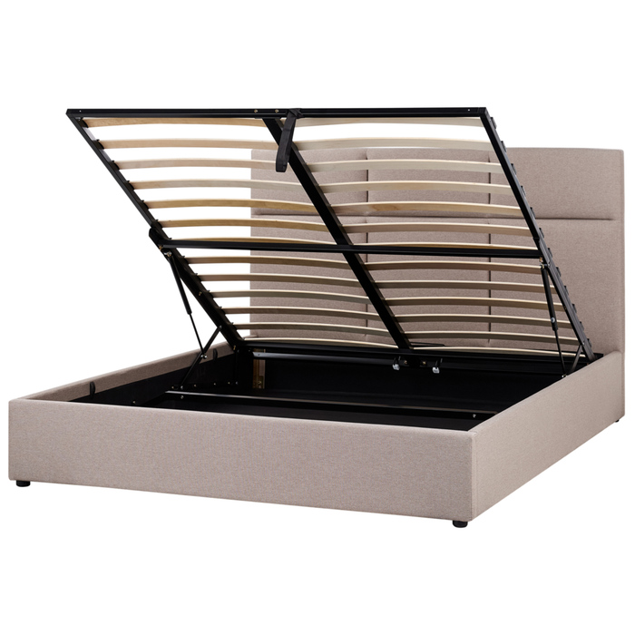 Letto ottomano Taupe Poliestere Rivestito 160 x 200 cm con Storage e Testata Mobili da Camera da Letto
