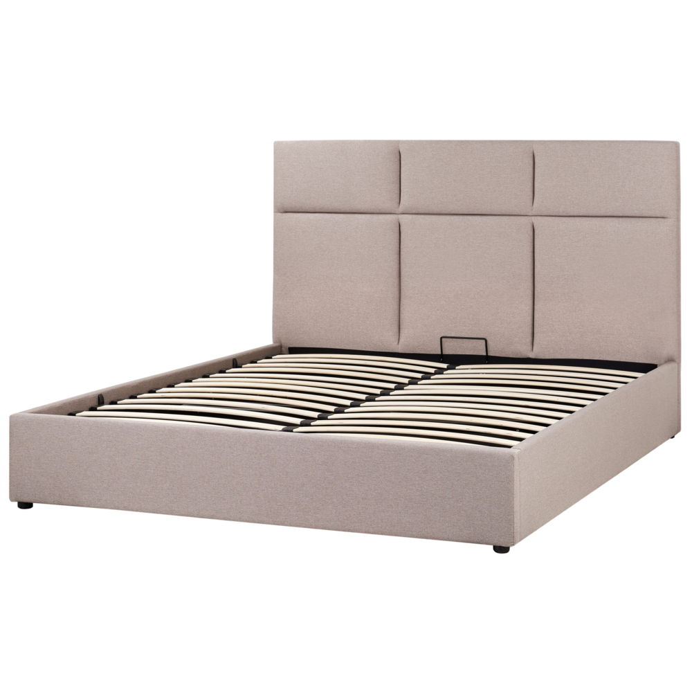 Letto ottomano Taupe Poliestere Rivestito 160 x 200 cm con Storage e Testata Mobili da Camera da Letto