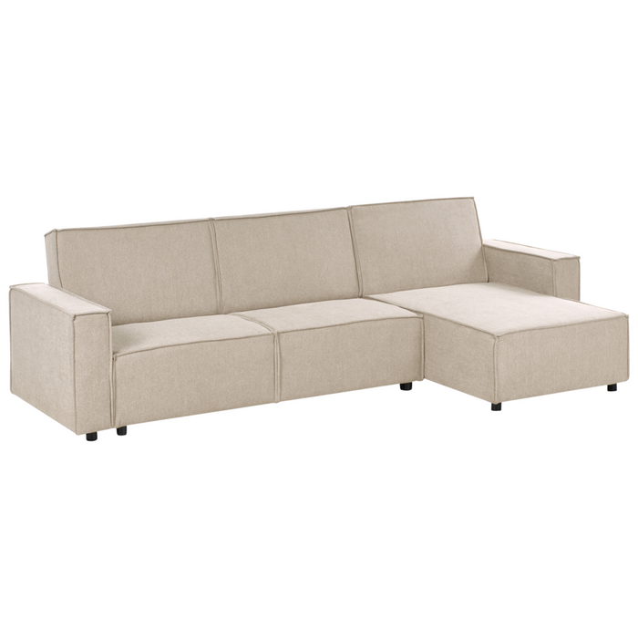 Divano letto angolare Beige Tessuto imbottito 3 posti a sinistra Letto a L