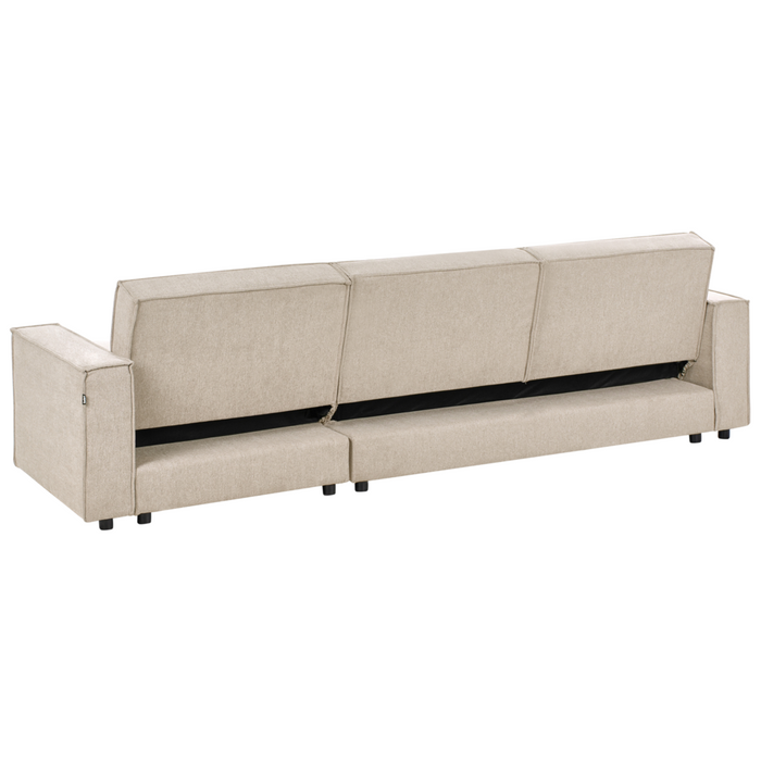 Divano letto angolare Beige Tessuto imbottito 3 posti a sinistra Letto a L