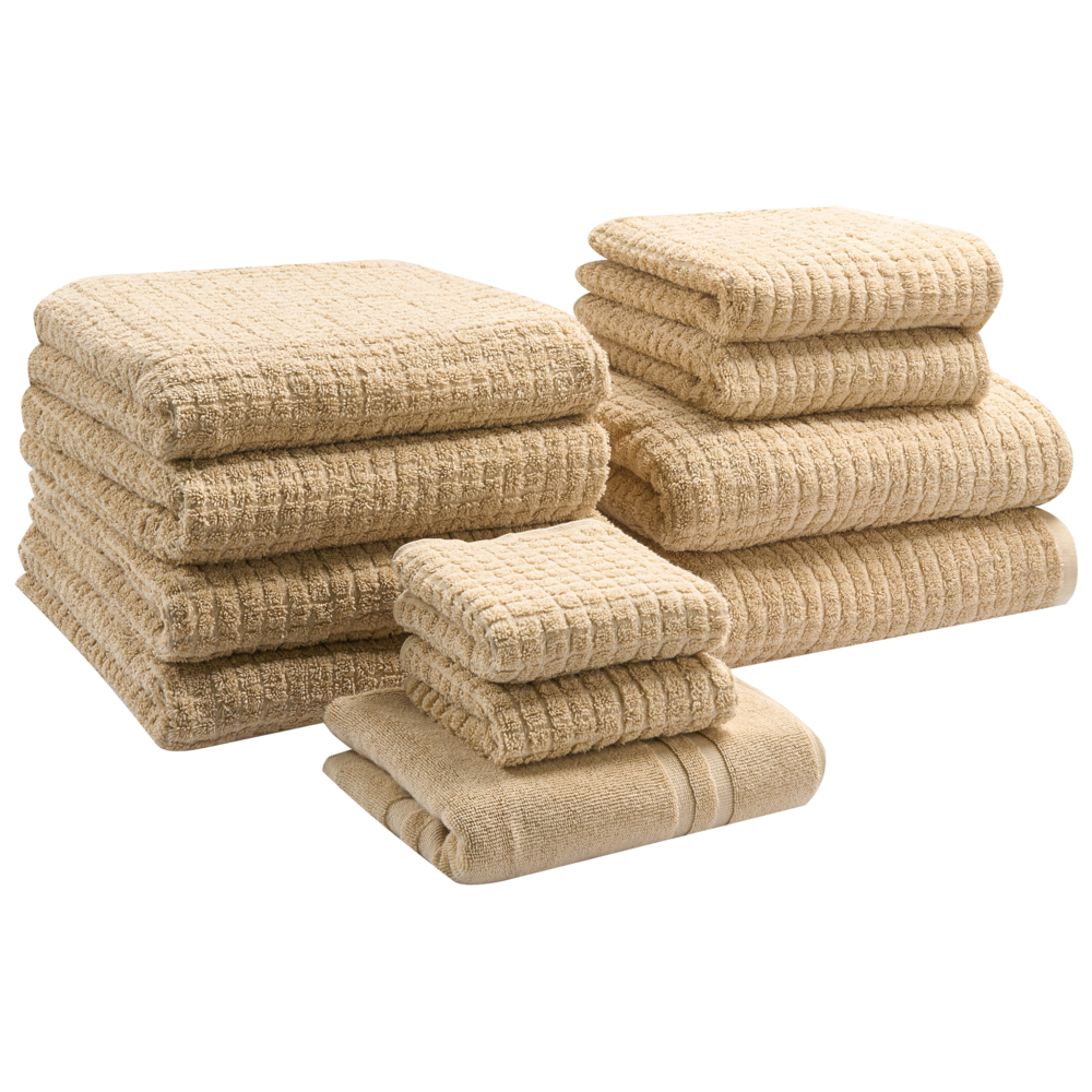 Set di 11 asciugamani Beige Sabbia in cotone per ospiti Asciugamano da bagno e tappetino da bagno