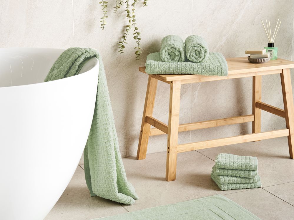 Set di 9 asciugamani Verde Chiaro in cotone per ospiti Asciugamano da bagno e tappetino da bagno