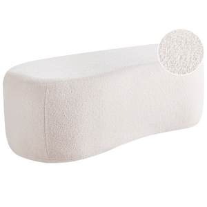 Pouf imbottito in tessuto bouclé color bianco sporco panca da letto sgabello