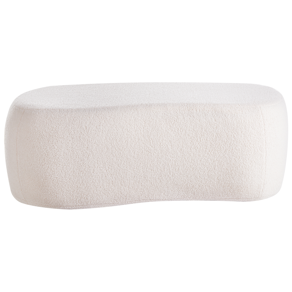 Pouf imbottito in tessuto bouclé color bianco sporco panca da letto sgabello