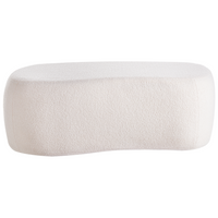 Pouf imbottito in tessuto bouclé color bianco sporco panca da letto sgabello
