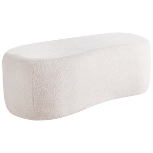 Pouf imbottito in tessuto bouclé color bianco sporco panca da letto sgabello
