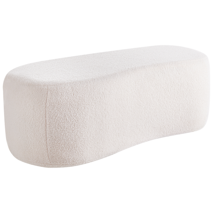Pouf imbottito in tessuto bouclé color bianco sporco panca da letto sgabello