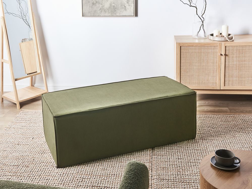 Pouf imbottito in tessuto di velluto a coste jumbo verde scuro panca per letto sgabello