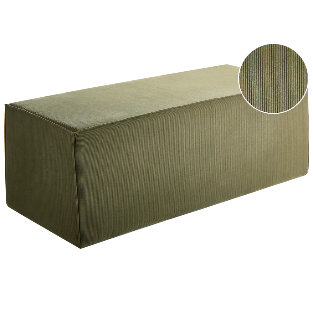 Pouf imbottito in tessuto di velluto a coste jumbo verde scuro panca per letto sgabello