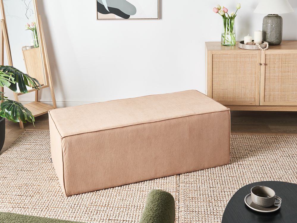 Pouf imbottito in tessuto di velluto a coste jumbo beige panca per letto sgabello