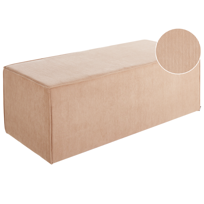 Pouf imbottito in tessuto di velluto a coste jumbo beige panca per letto sgabello