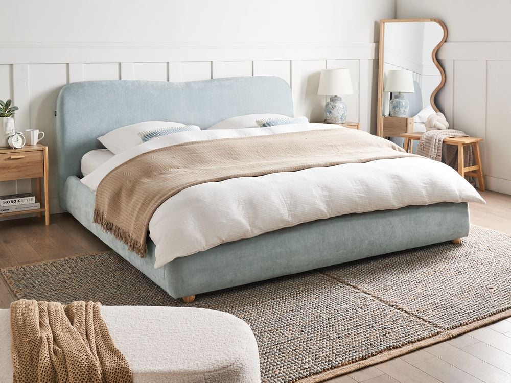 Letto contenitore Tessuto azzurro poliestere 180 x 200 cm Design moderno e minimalista Ottomana