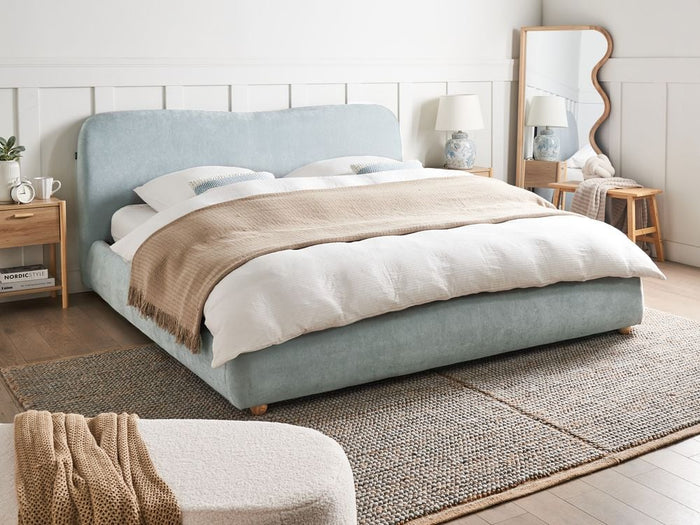 Letto contenitore Tessuto azzurro poliestere 180 x 200 cm Design moderno e minimalista Ottomana