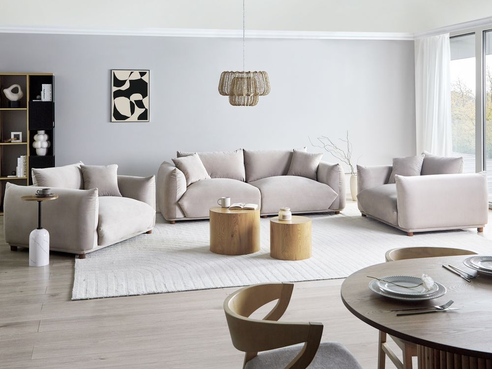 Set di divani in velluto tortora a 5 posti con cuscini e poltrone Divano da soggiorno