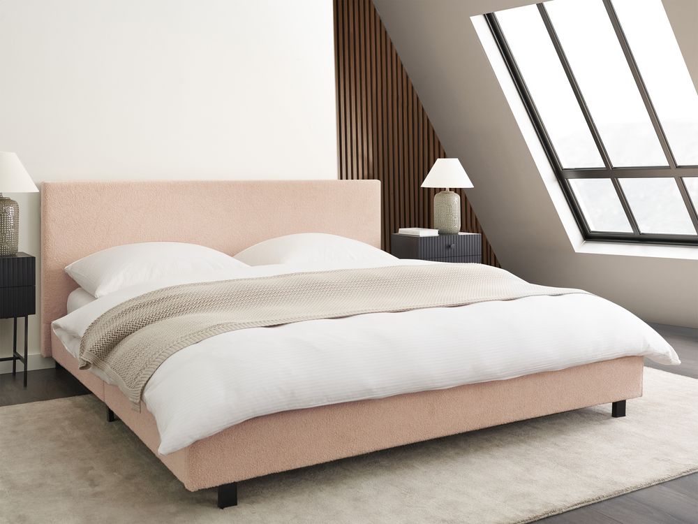 EU King Size Letto ad acqua bouclé beige 180 x 200 cm con materasso poggiatesta Design moderno