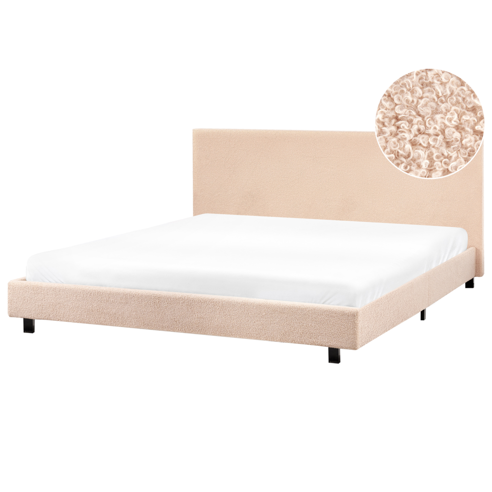 EU King Size Letto ad acqua bouclé beige 180 x 200 cm con materasso poggiatesta Design moderno