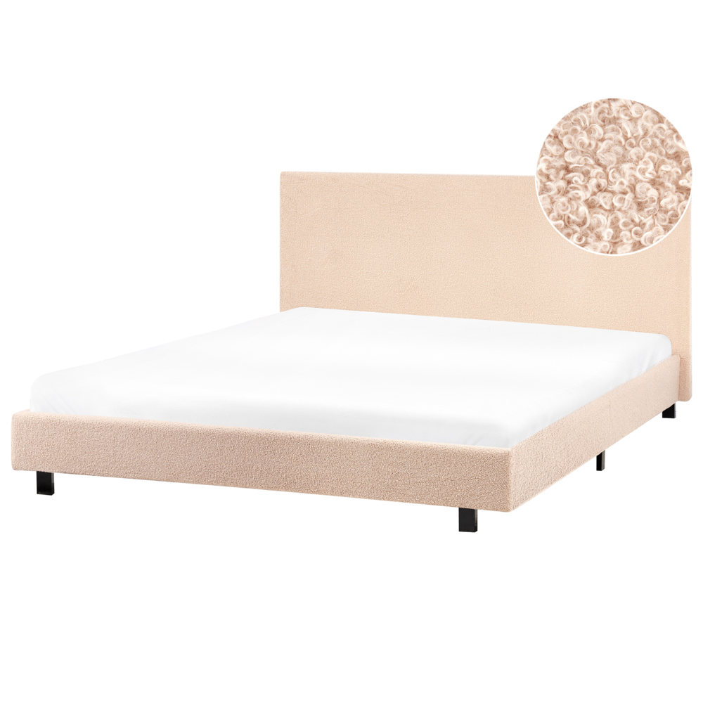 Letto ad acqua bouclé beige 160 x 200 cm con materasso poggiatesta Design moderno