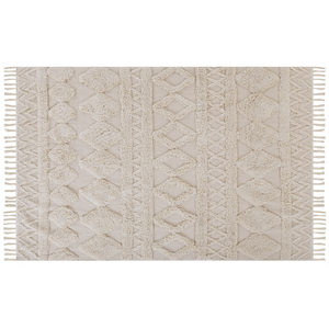 Tappeto minimalista beige in cotone con motivo geometrico 140 x 200 cm salotto camera da letto