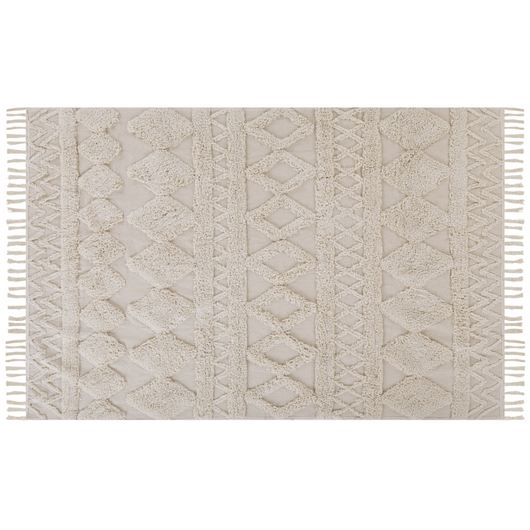 Tappeto minimalista beige in cotone con motivo geometrico 140 x 200 cm salotto camera da letto