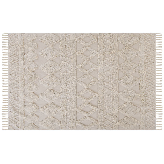 Tappeto minimalista beige in cotone con motivo geometrico 140 x 200 cm salotto camera da letto